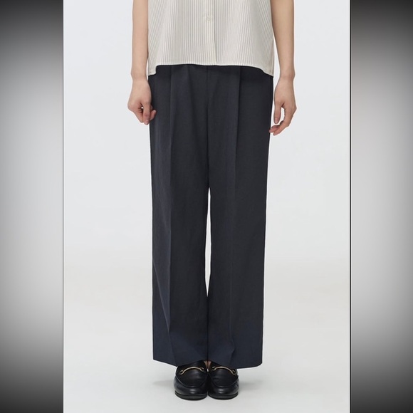 🇰🇷 Grey linen style wide leg trousers crop - Picture 7 of 13